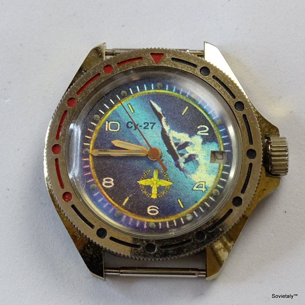 Vostok Komandirskie caccia Su-27 Orologio Vostok - Orologio commemorativo con quadrante olografico del caccia Su-27