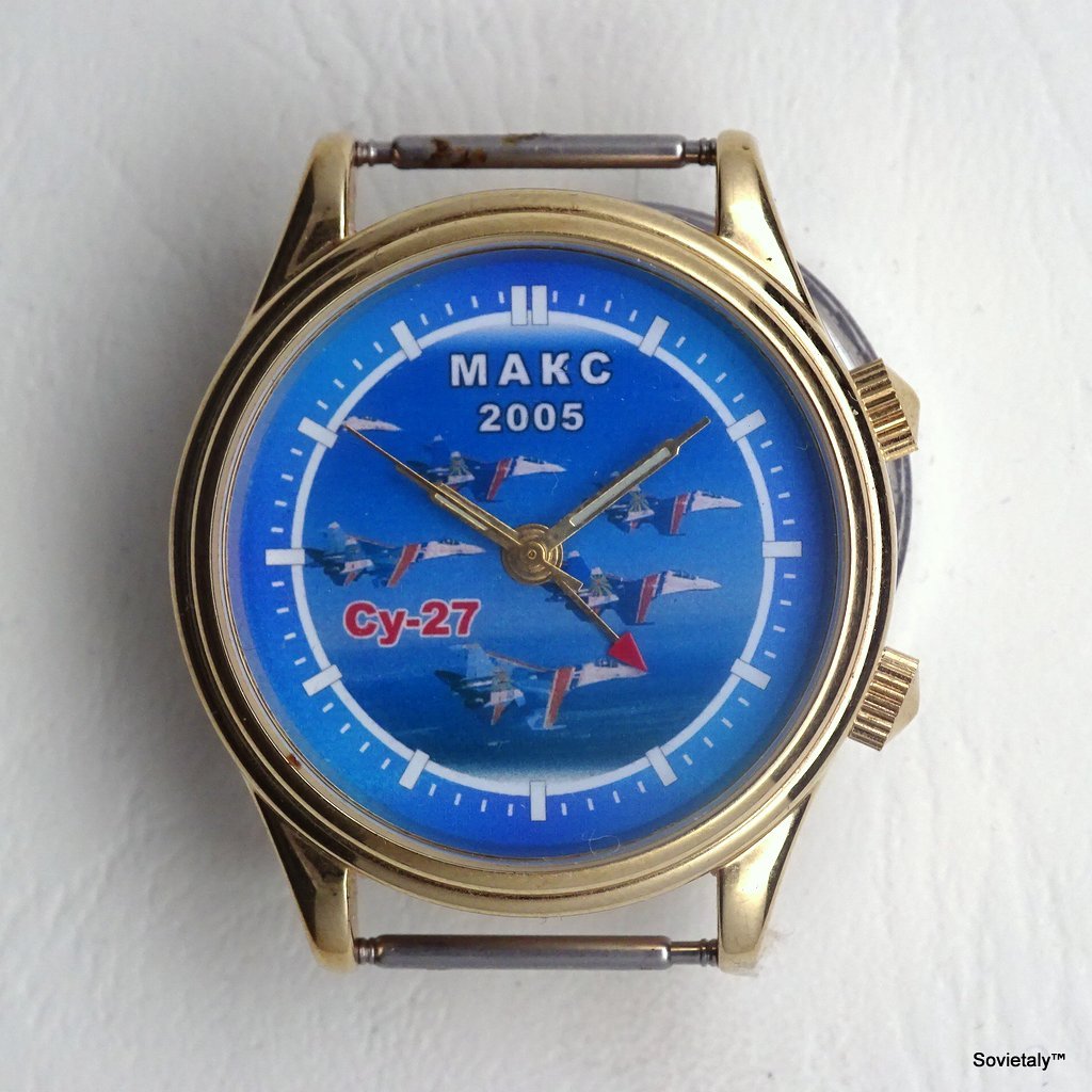 MAKS 2005 Su-27 Orologio Poljot - Orologio commemorativo Poljot MAKS 2005, dedicato al Sukhoi Su-27, con quadrante decorato