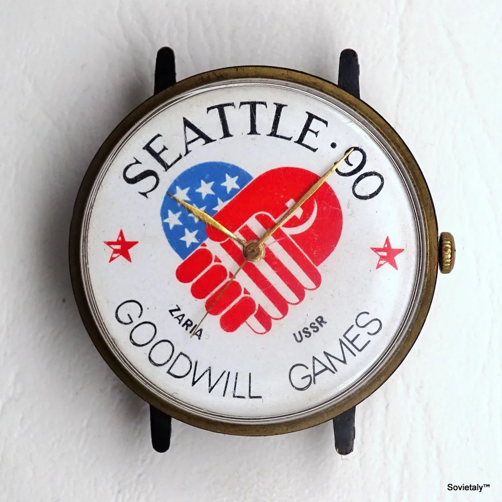 Orologio Zaria dei Goodwill Games del 1990 con logo di cooperazione USA-URSS