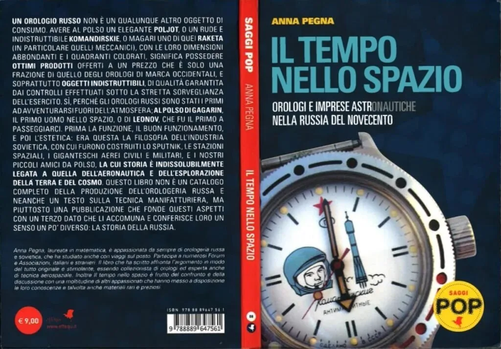 Copertina del libro 'Il tempo nello spazio: Orologi e imprese astronautiche nella Russia del Novecento' di Anna Pegna, con immagine di un orologio sovietico