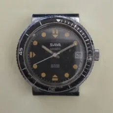 Orologio Slava Besançon automatico con quadrante nero e indicatori gialli