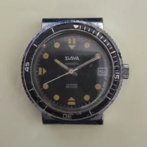 Orologio Slava Besançon automatico con quadrante nero e indicatori gialli