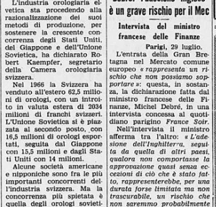 L’URSS conquista il secondo posto nell’export di orologi: la Svizzera trema Articolo di giornale del 29 luglio 1966 sull'URSS che raggiunge il secondo posto mondiale nell'esportazione di orologi.