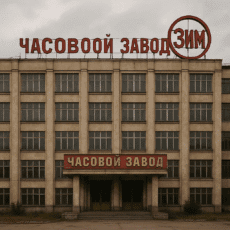 Samara: La città degli orologi da polso negli anni ’90 Facciata storica della fabbrica di orologi ZIM a Samara, simbolo dell’orologeria sovietica. Historic facade of the ZIM watch factory in Samara, a symbol of Soviet watchmaking.