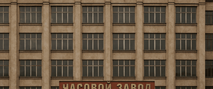 Samara – A City of Time, History and Soviet Watches Facciata storica della fabbrica di orologi ZIM a Samara, simbolo dell’orologeria sovietica. Historic facade of the ZIM watch factory in Samara, a symbol of Soviet watchmaking.