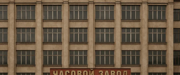 Samara – A City of Time, History and Soviet Watches Facciata storica della fabbrica di orologi ZIM a Samara, simbolo dell’orologeria sovietica. Historic facade of the ZIM watch factory in Samara, a symbol of Soviet watchmaking.