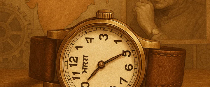 History of Indian Watchmaking Orologio vintage con sfondo indiano.