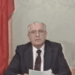Fotogramma del discorso di Gorbaciov del 25 dicembre 1991 sulla fine dell’URSS – still image from Gorbachev’s 25 December 1991 speech announcing the end of the USSR